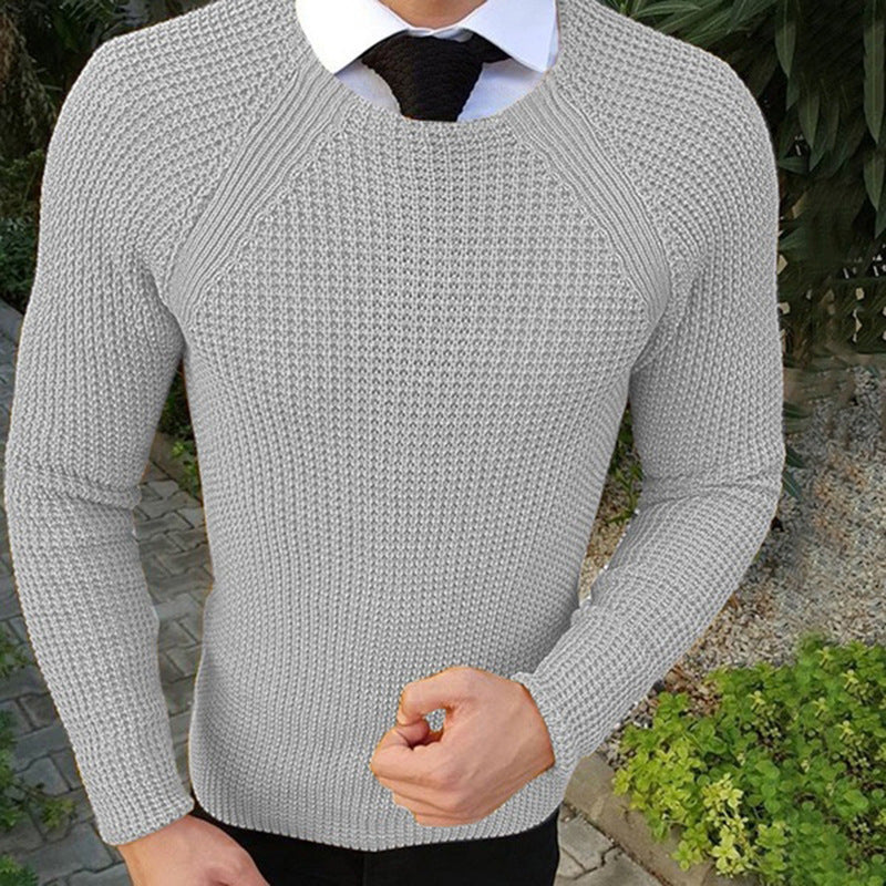 Herren Feinstrickpullover mit strukturiertem Wellenmuster und Rundhalsausschnitt Stilzeits