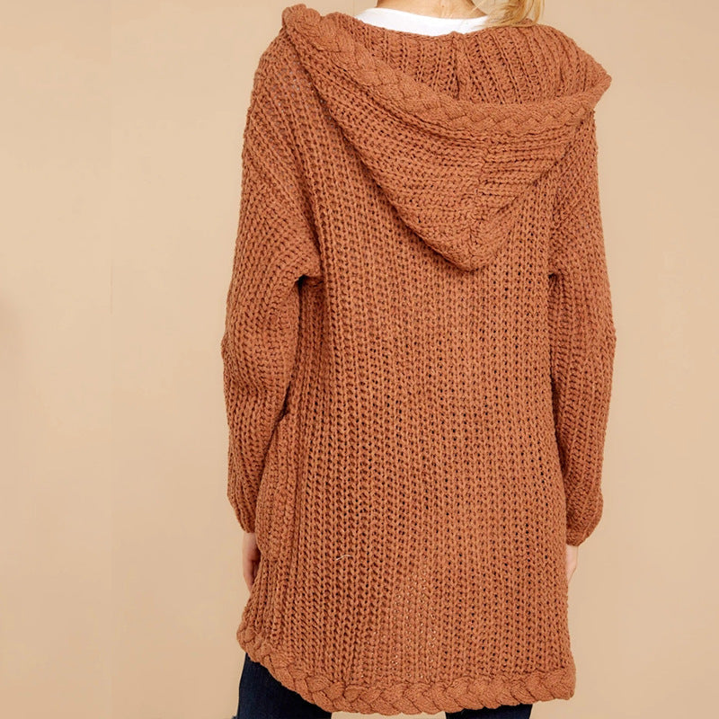 Damen Grobstrickjacke mit Kapuze und praktischen Taschen Stilzeits