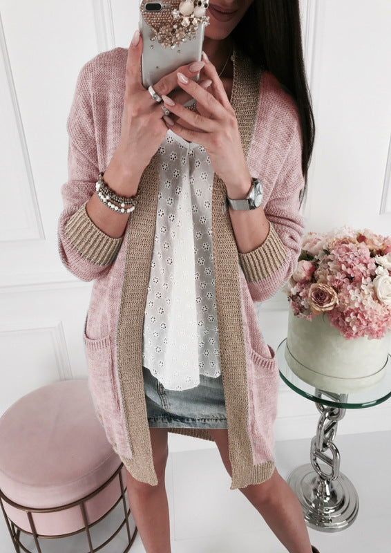 Damen Langarm Strickjacke mit edlen Kontrastdetails Stilzeits