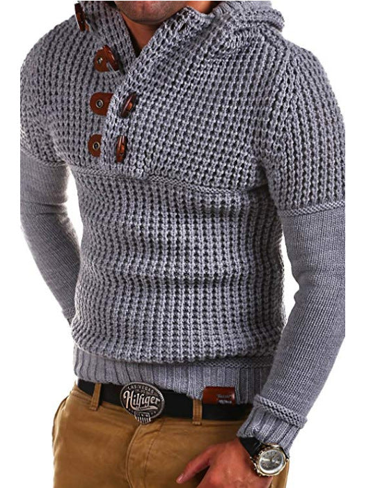 Herren Strickpullover mit kapuze und Holzknöpfen Stilzeits