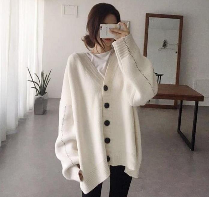 Damen lässige Strickjacke mit übergroßem Schnitt und großen Knöpfen Stilzeits