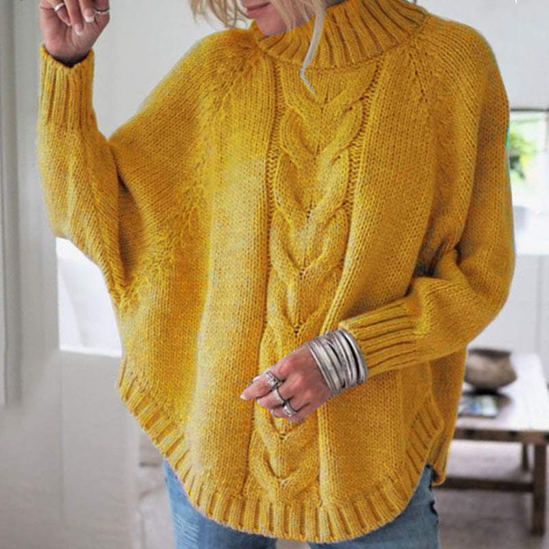 Damen Grobstrickpullover mit hohem Kragen und detailreicher Zopfmusterung Stilzeits