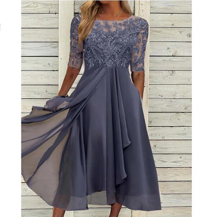 Damen-Chiffonkleid mit Spitzenapplikation von Fudus