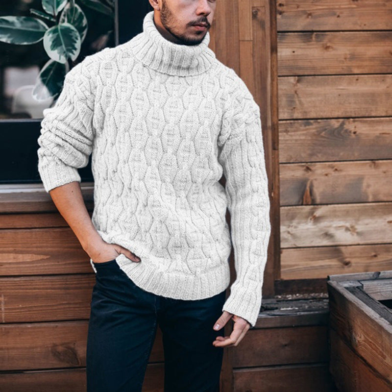 Herren Grobstrickpullover mit hohem Kragen und strukturiertem Zopfdesign Stilzeits