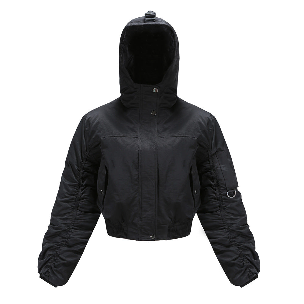 Damen cropped Outdoor-Jacke mit verstellbarem Kapuzenkragen und elastischen Bündchen Stilzeits