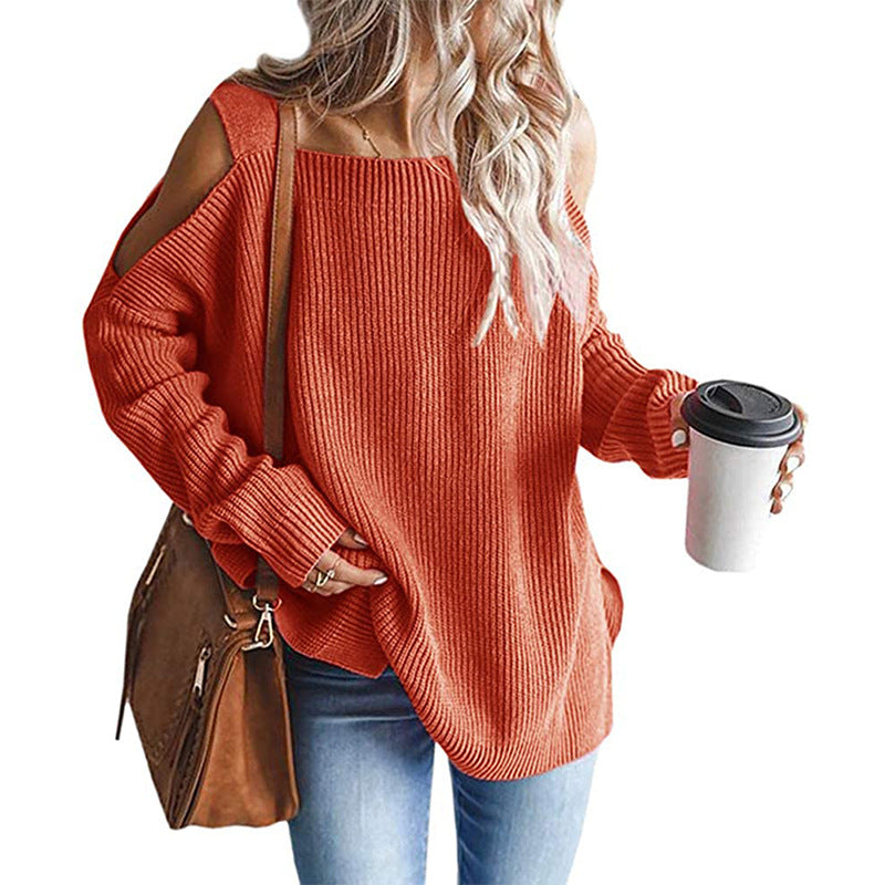 Damen Off-Shoulder Strickpullover mit modernen Details Stilzeits