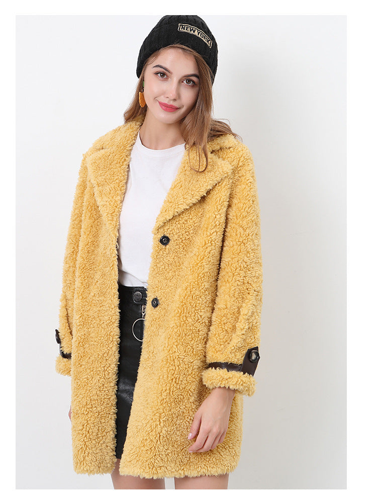 Damen Flauschiger Kurzmantel mit modischem Kragen und Knöpfen Stilzeits