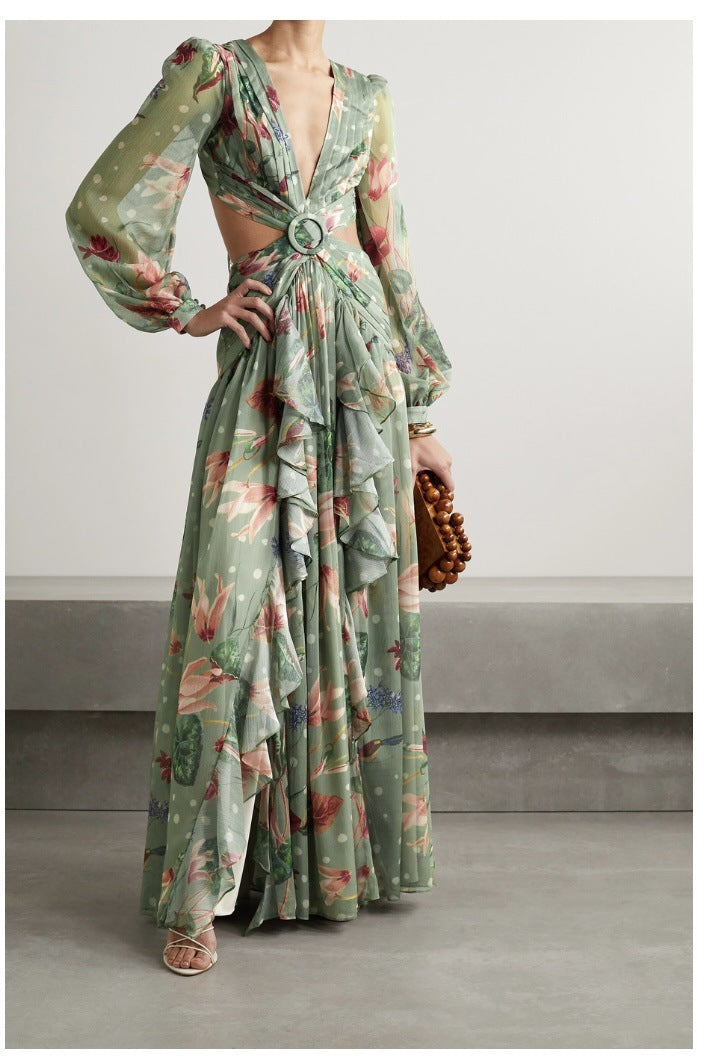 Fudus Langarm-Kleid mit großem, bedrucktem Swing-Schnitt