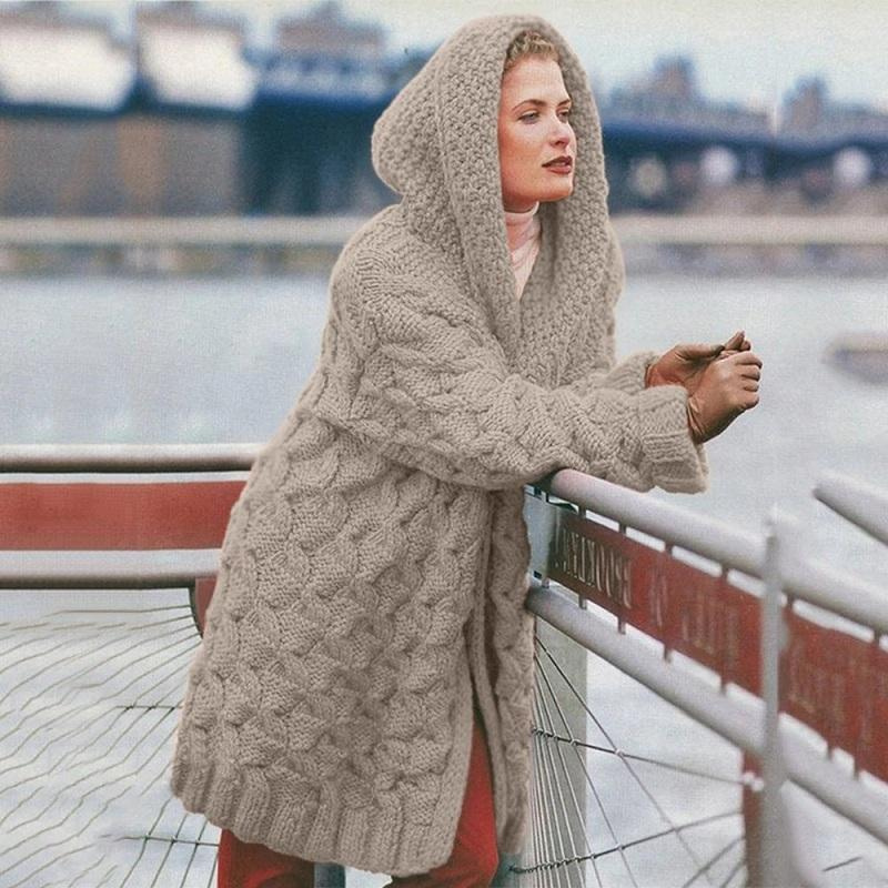 Stilzeits | Lange Strickjacke für Frauen mit Kapuze