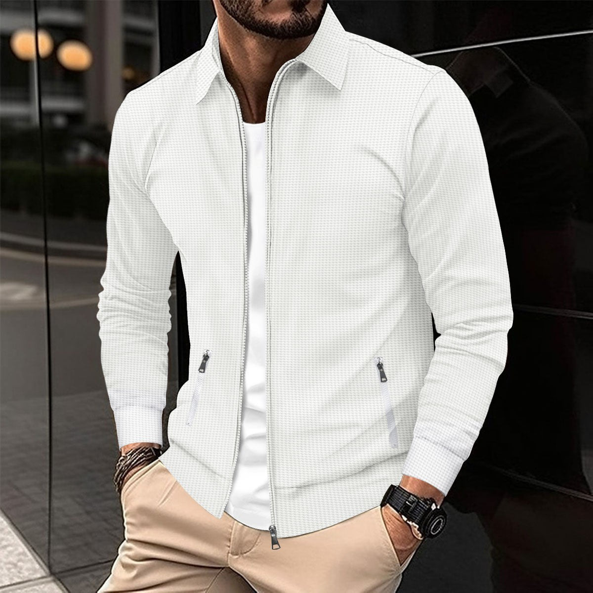 Donald: Slim-fit Men's Jacket with Waffle Pattern and Zipper Pockets
