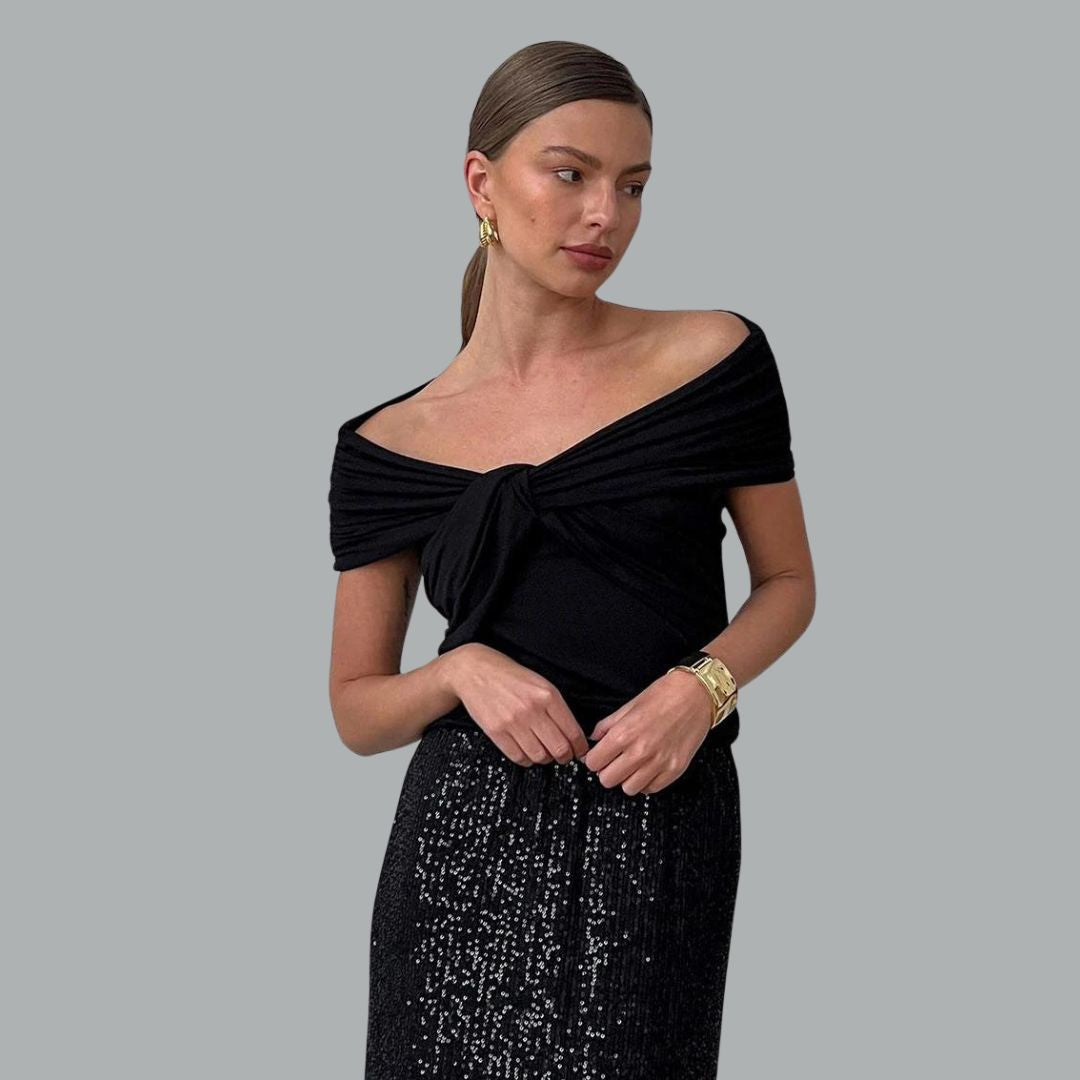 Schulterfreies, drapiertes Oberteil von Fudus