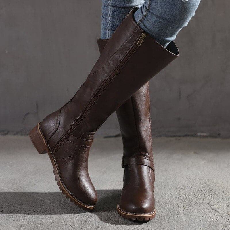 Damen Kniehohe Stiefel – Langschaft mit Schnallendetail