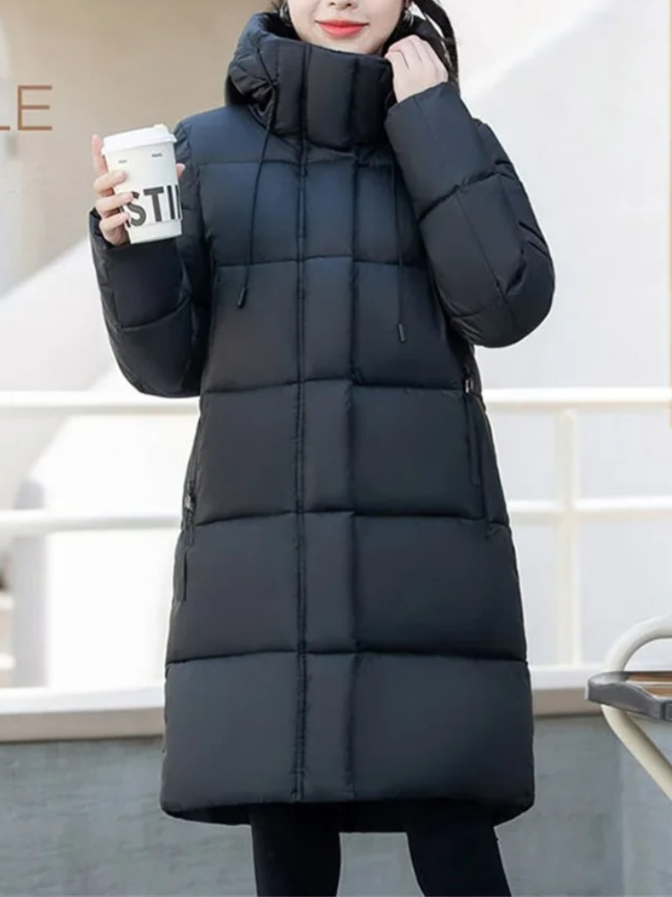 Stilzeits | Stylische Khakifarbene Pufferjacke mit Kapuze und Reißverschluss