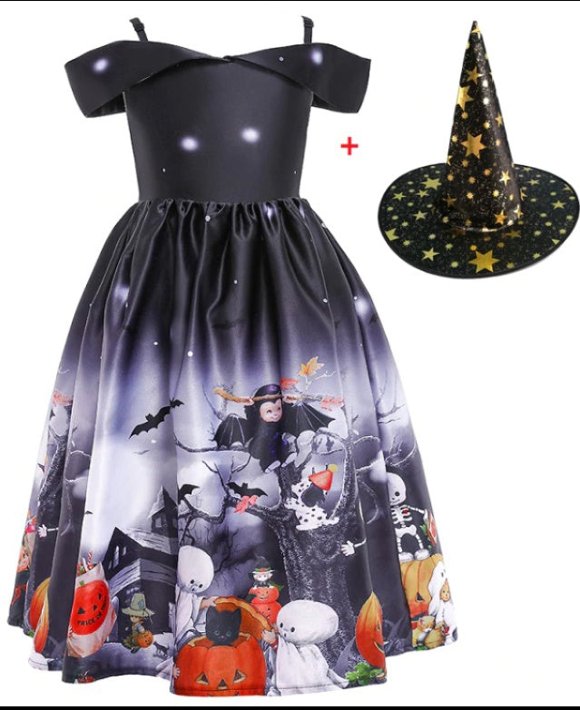 Fudus Halloween Prinzessin Kleid mit Halloween-Druck