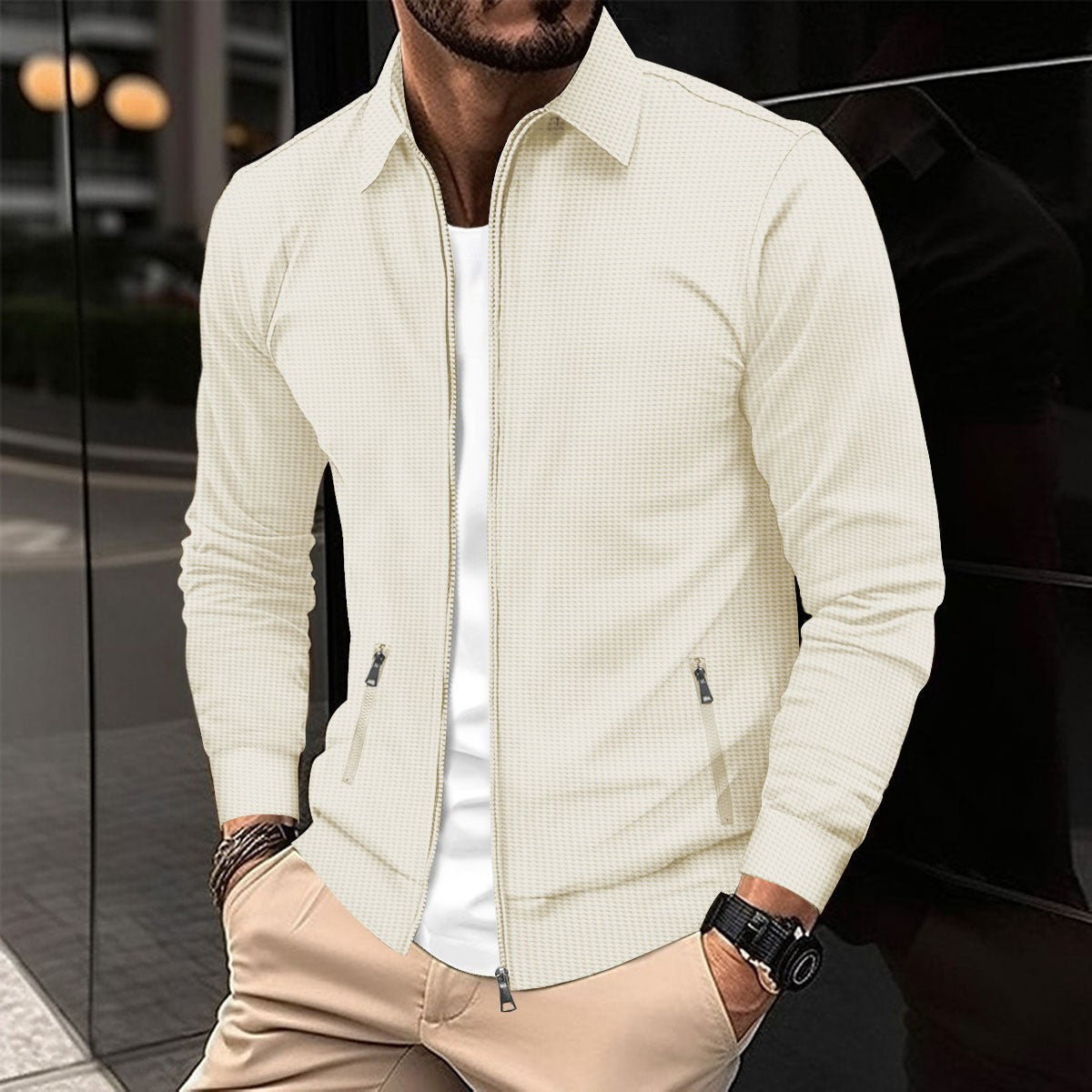 Donald: Slim-fit Men's Jacket with Waffle Pattern and Zipper Pockets