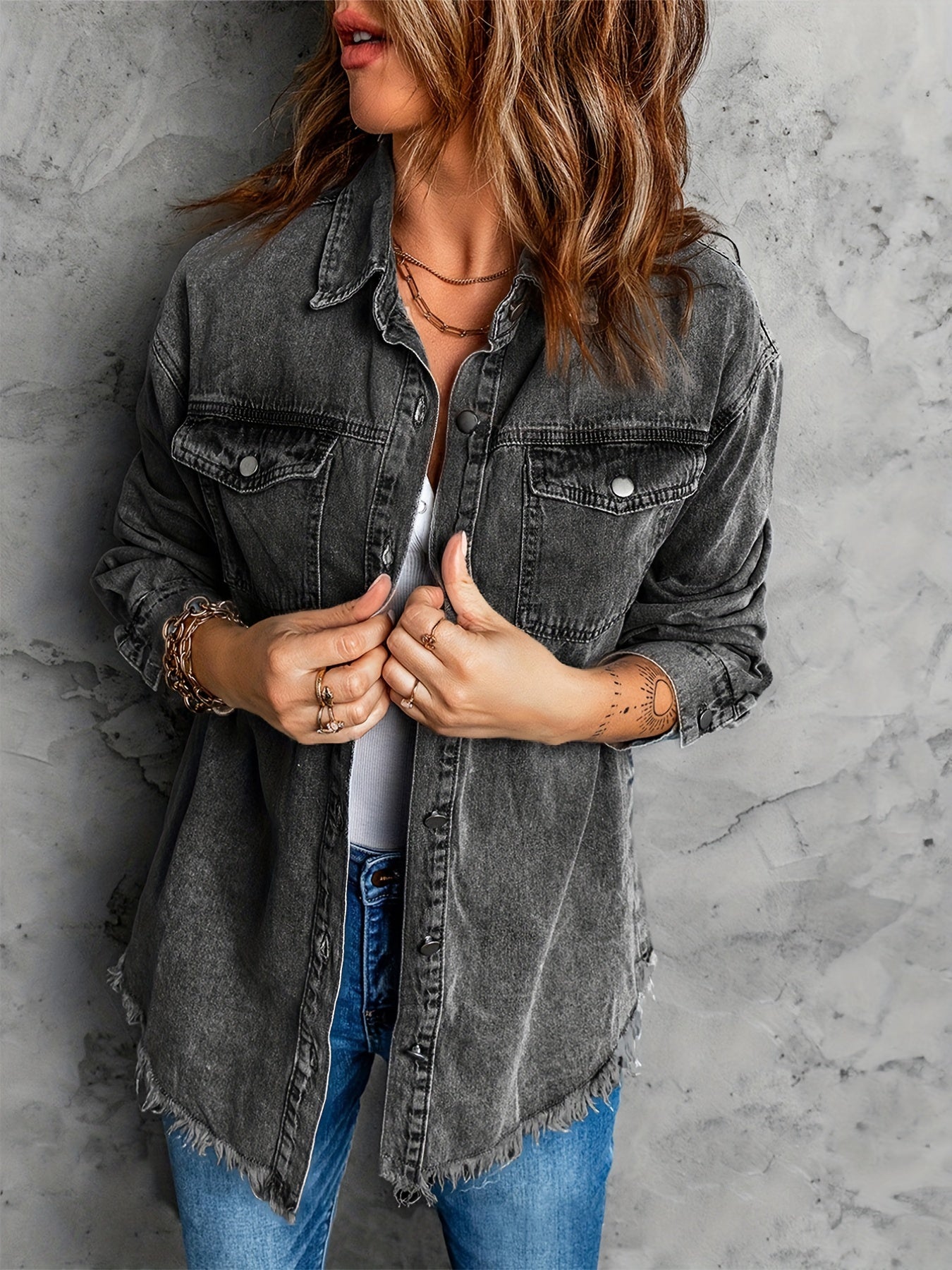 Wilaris Damen Denimjacke Fransensaum