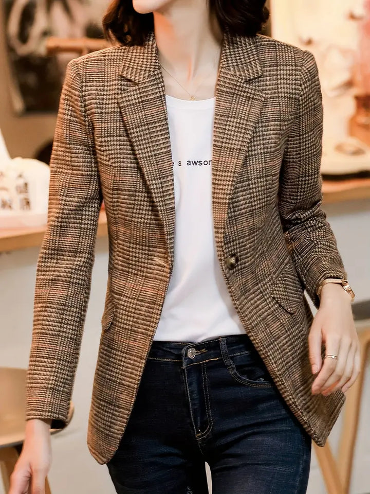 Blazer met geruite revers en enkele knoop