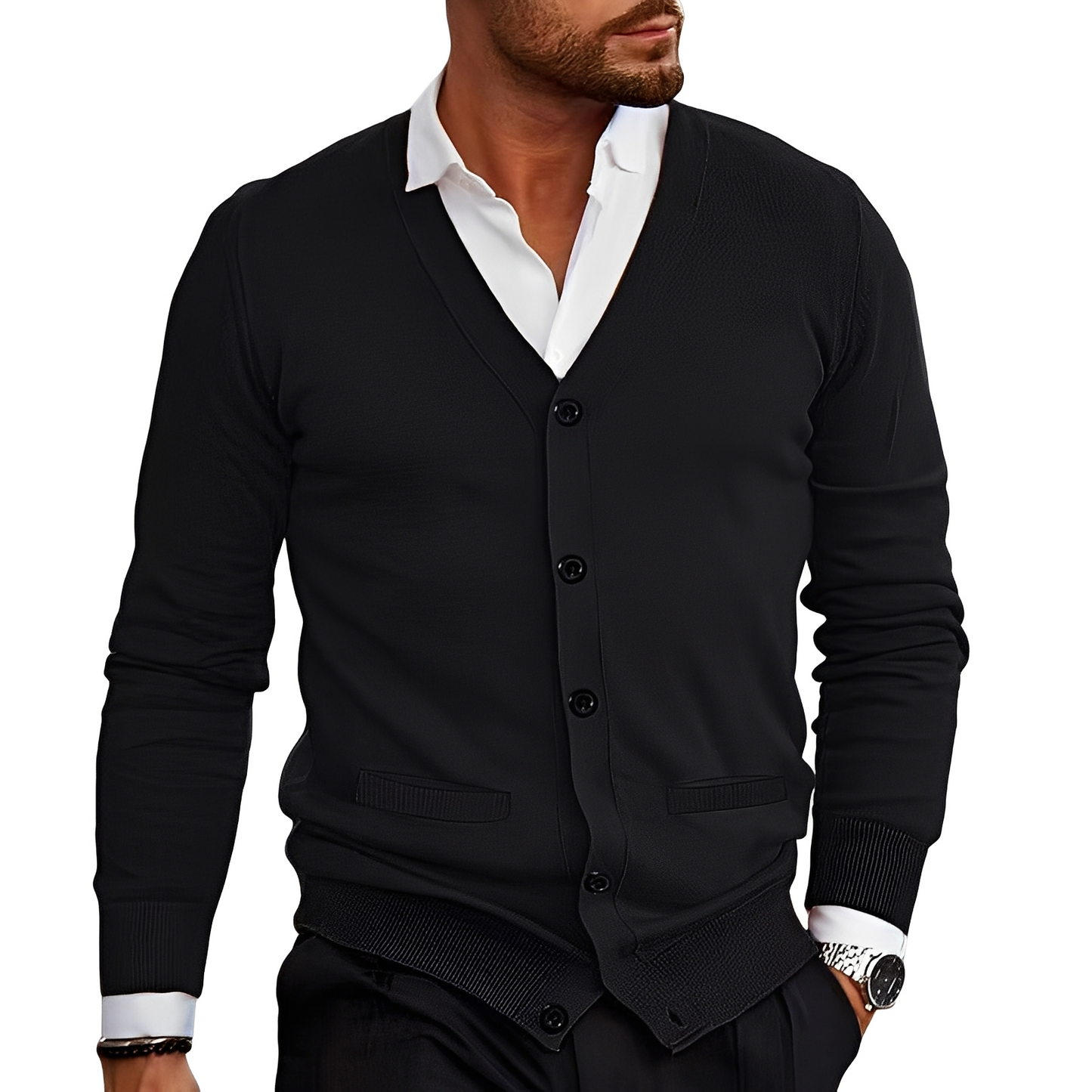 Stilzeits | Eleganter Cardigan mit Knopfblende für Herren