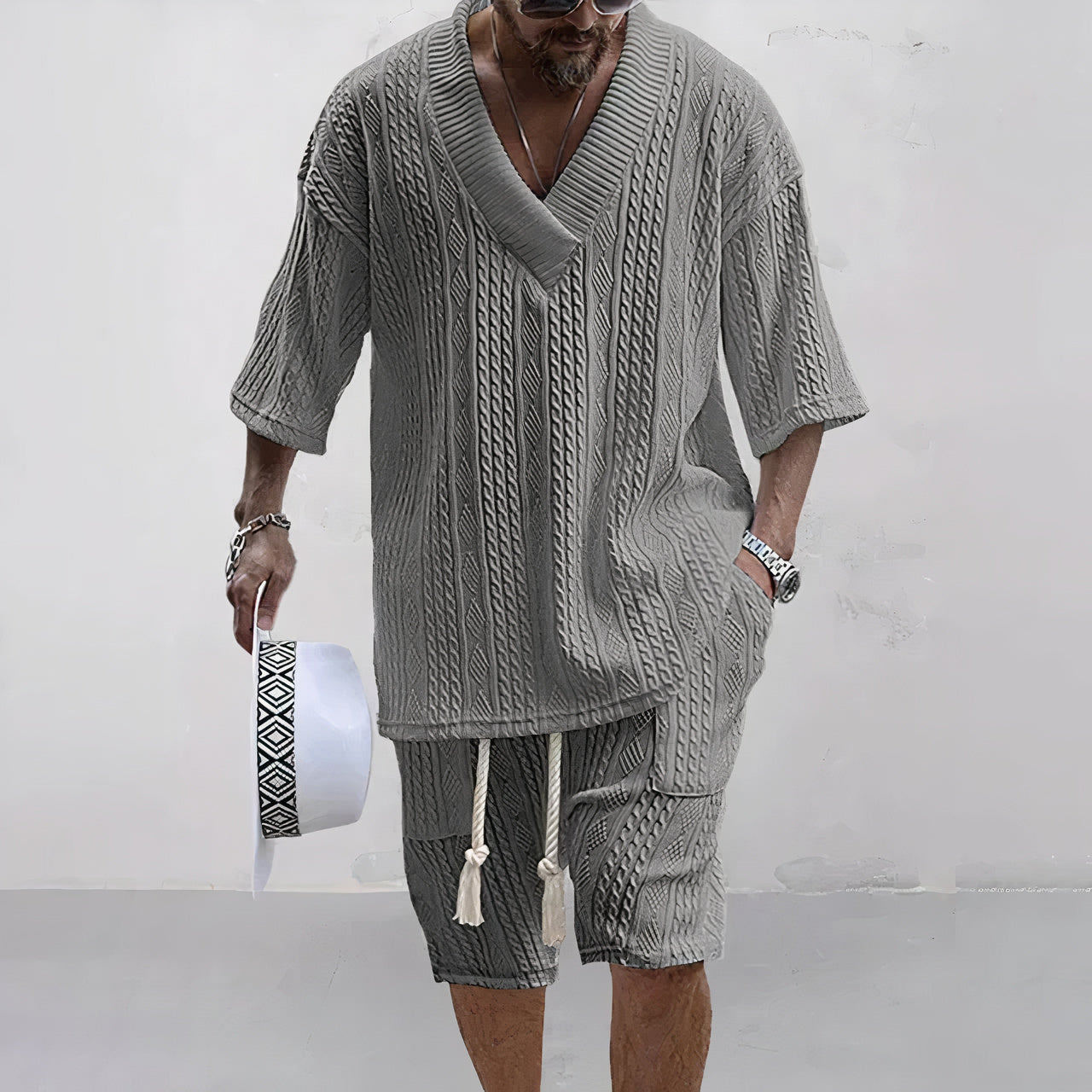 Adan Strickhemd- und Shorts-Set