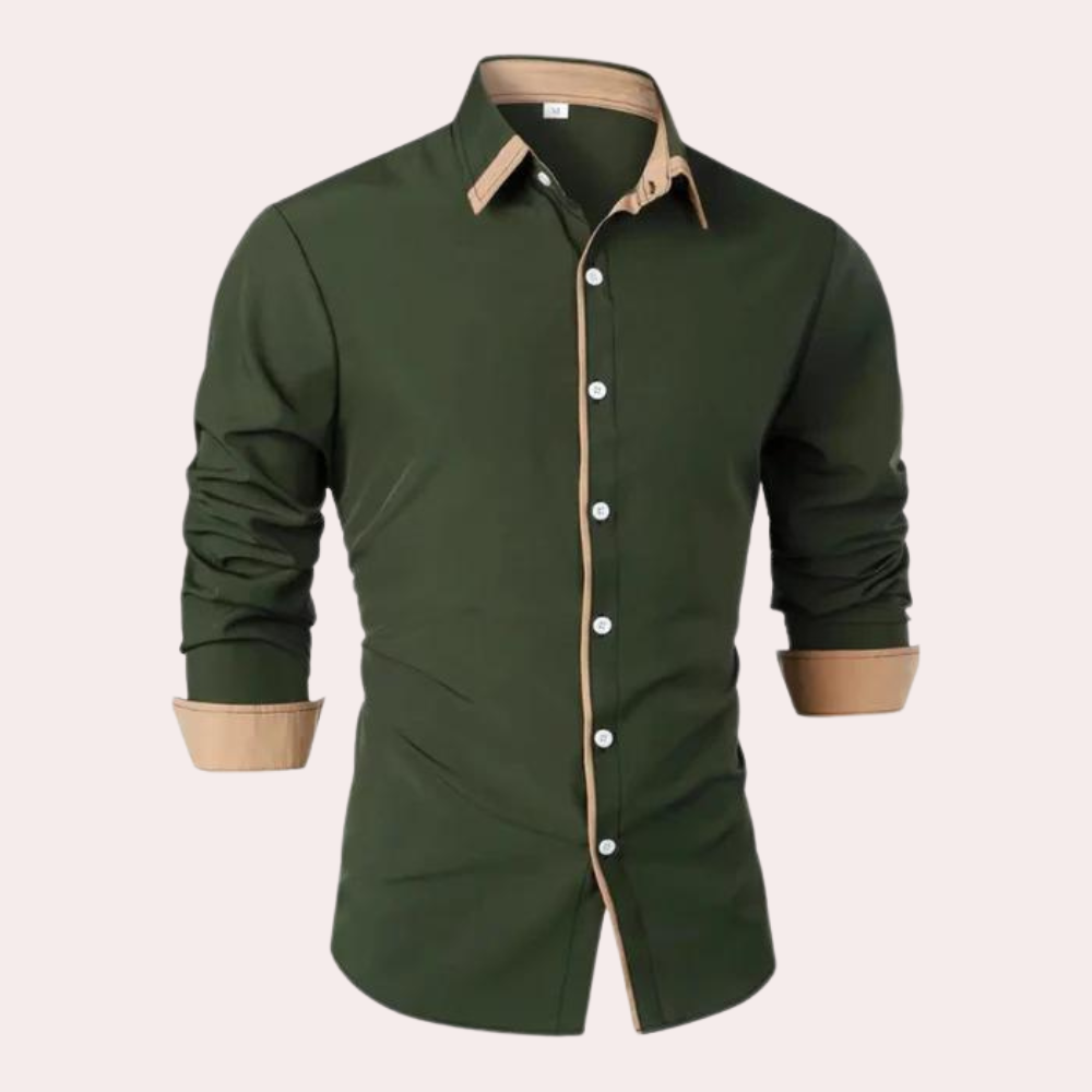 Herren Zweifarbiger Hemd - Button-Down & Langarm