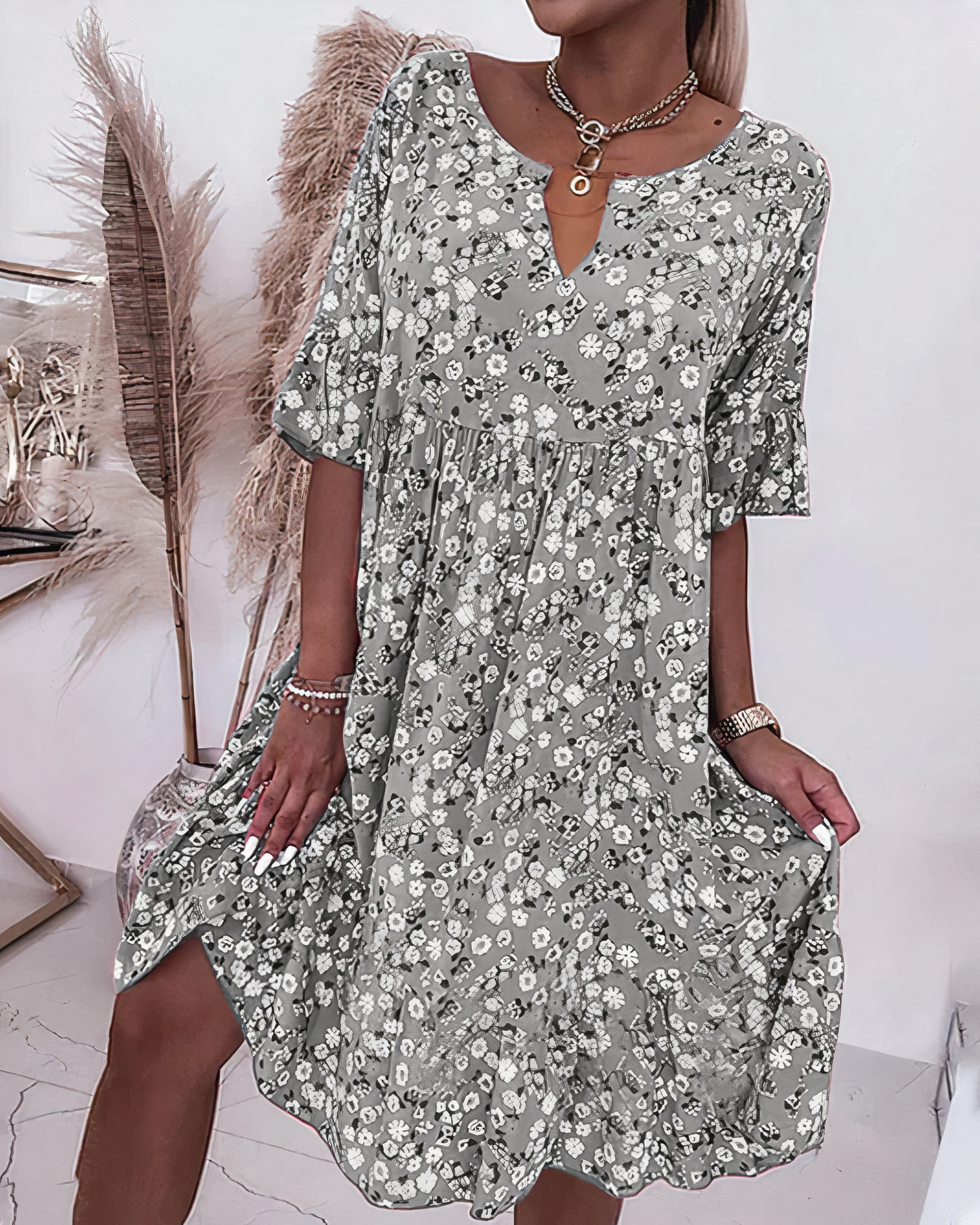 Enid Halbarm Flower Dress