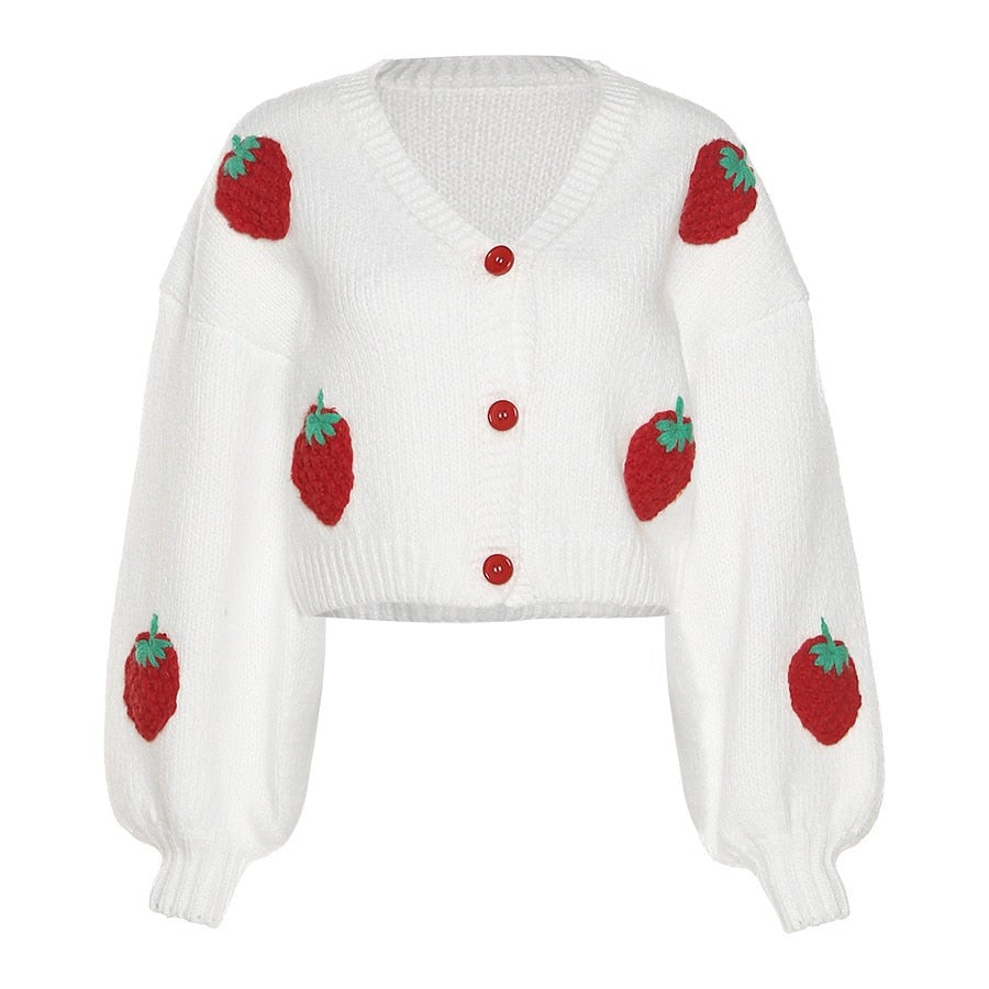 Stilzeits | Strickjacke Weiches gestricktes Jacket mit süßen Erdbeeren