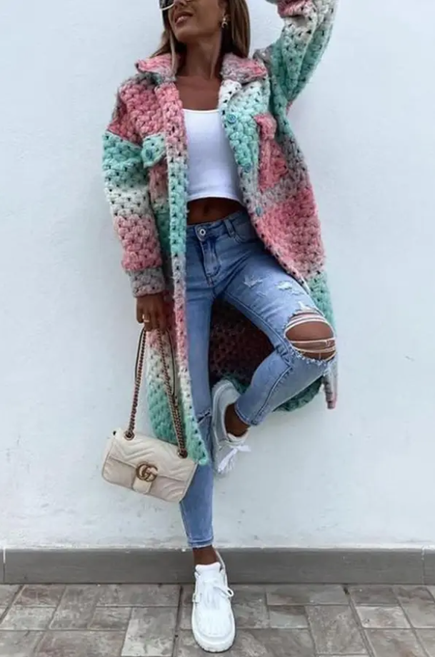 Stilzeits | Lässige Karierte Geflochtene Jacke