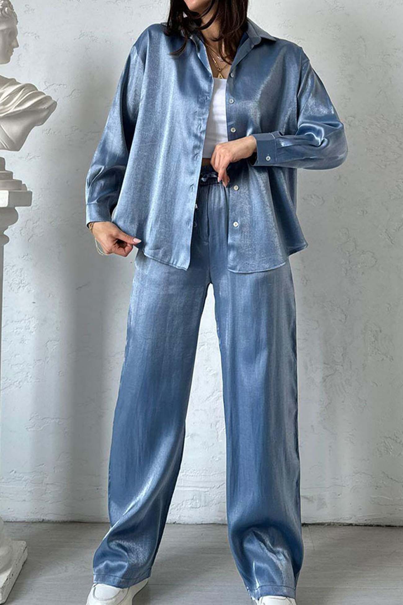 Women's Fudus Button-Down Shirt and Pants Set