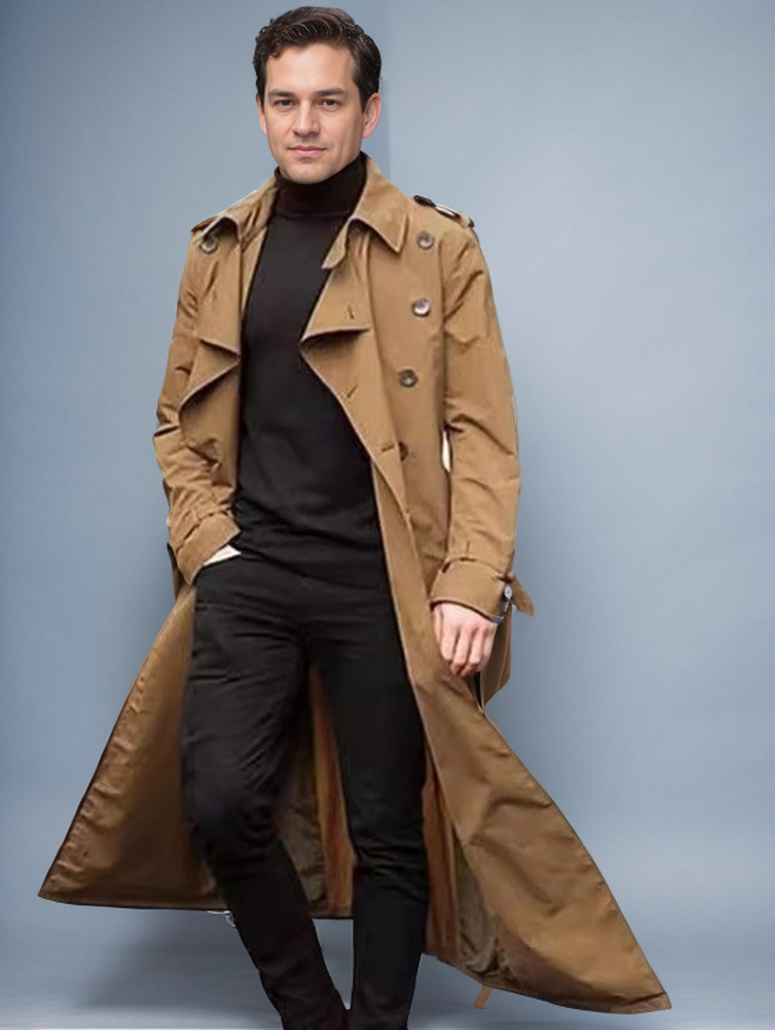 Herren langer Trenchcoat mit modernem Schnitt und praktischen Taschen Stilzeits