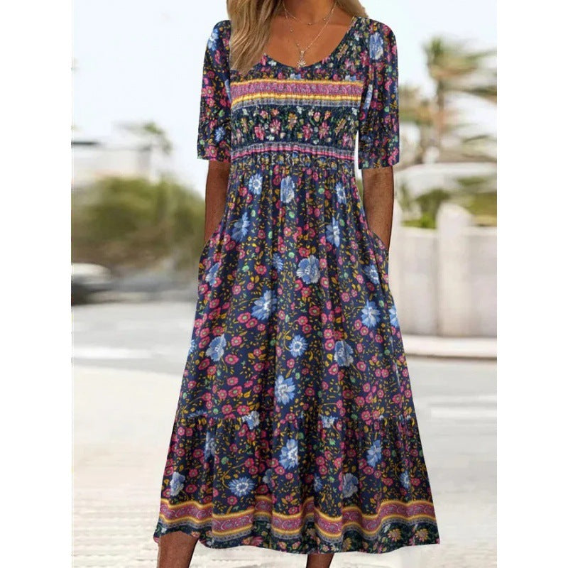 Fudus Kleid: bedruckt, Rundhals, Kurzarm