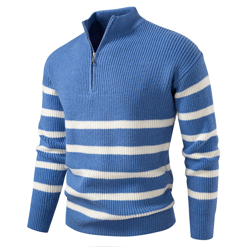 Herren Strickpullover mit modernem Halbreißverschluss und gestreiftem Design Stilzeits