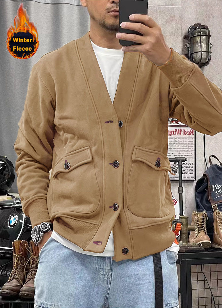 Herren modische Fleecejacke mit praktischen Taschen und eleganter Knopfleiste Stilzeits