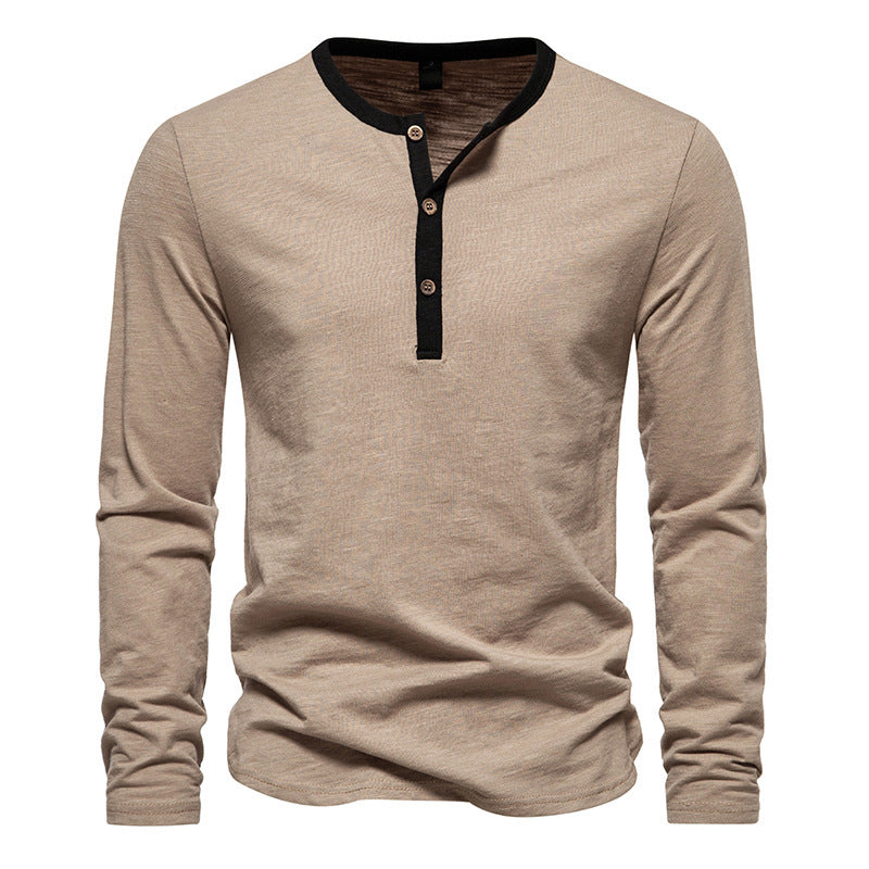 Herren langärmliges Henley-Shirt mit kontrastierendem Kragen Stilzeits