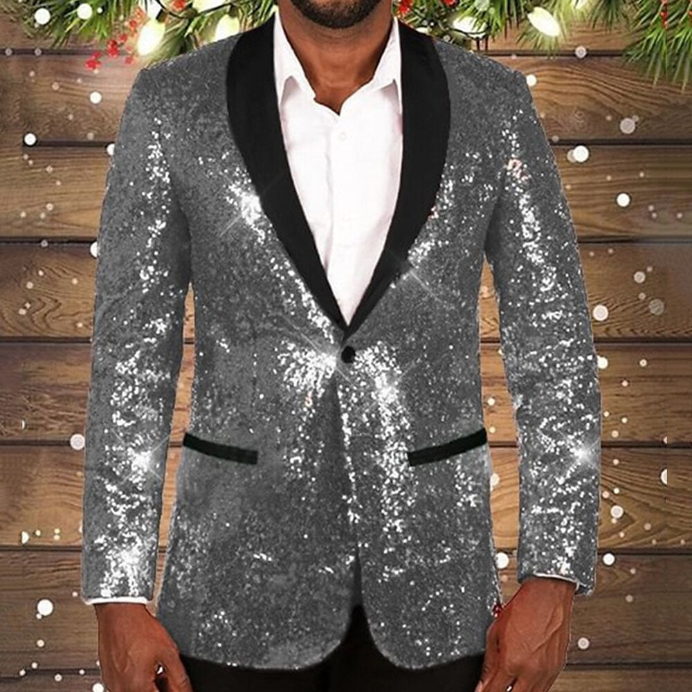 Herren glitzernder Pailletten Blazer mit schwarzem Revers Stilzeits