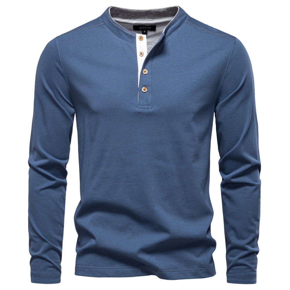 Herren Langarm-Henley-Shirt mit eleganten Druckknöpfen und bequemer Passform Stilzeits