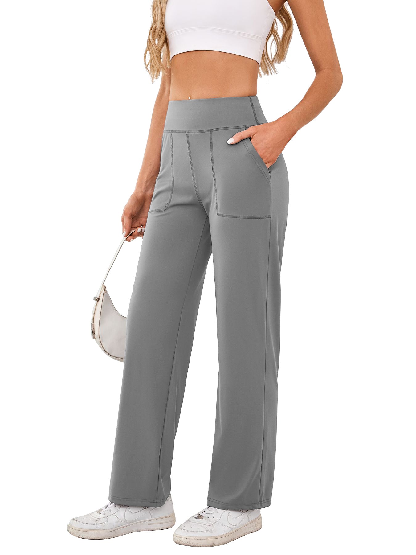 Damen bequeme Freizeithose mit seitlichen Taschen und elastischem Bund Stilzeits