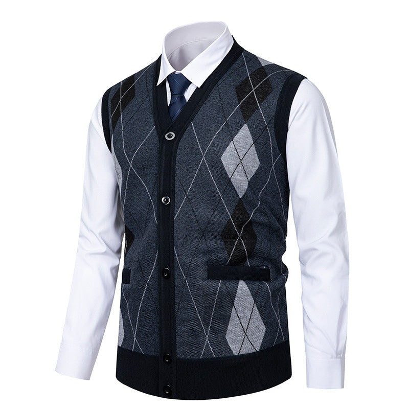 Herren edle Strickjacke mit modernem Rautenmuster Stilzeits