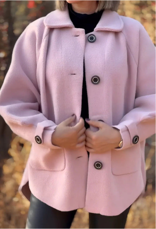 Damen modische und warme Wollejacke mit praktischen Taschen Stilzeits