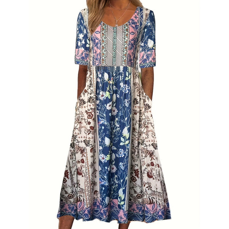 Fudus Kleid: bedruckt, Rundhals, Kurzarm