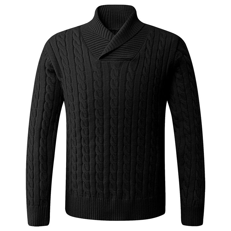 Herren Grobstrickpullover mit modernem Schalkragen und Zopfmuster Stilzeits