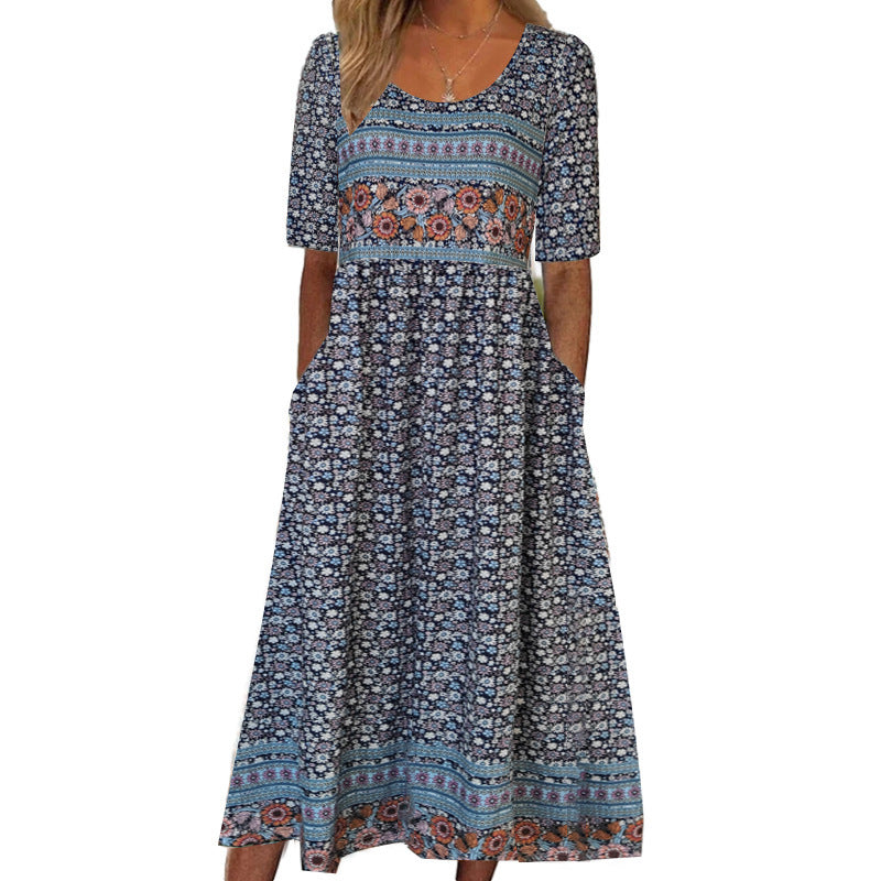 Fudus Kleid: bedruckt, Rundhals, Kurzarm