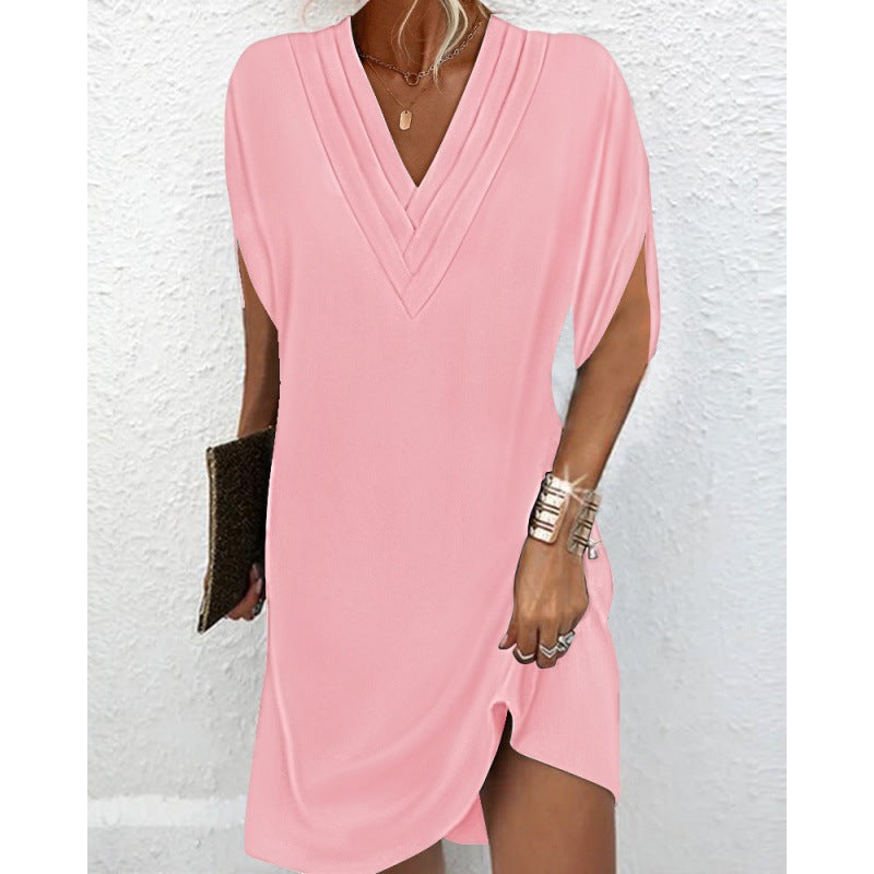 Fudus Falten-Batwing-Kleid mit V-Ausschnitt