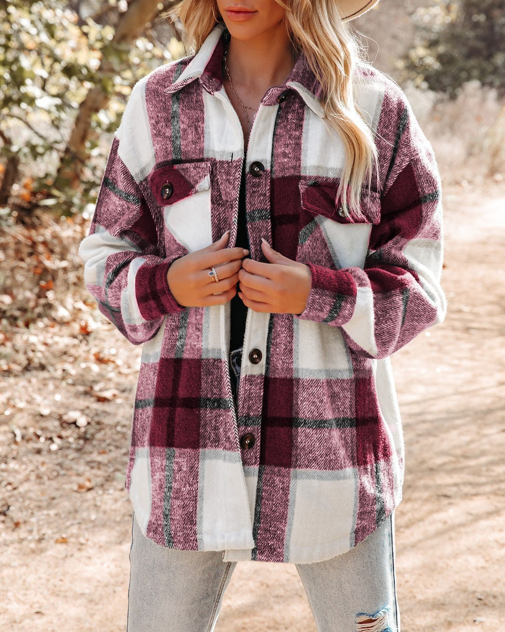 Damen Karierte Flanelljacke mit Brusttaschen Stilzeits