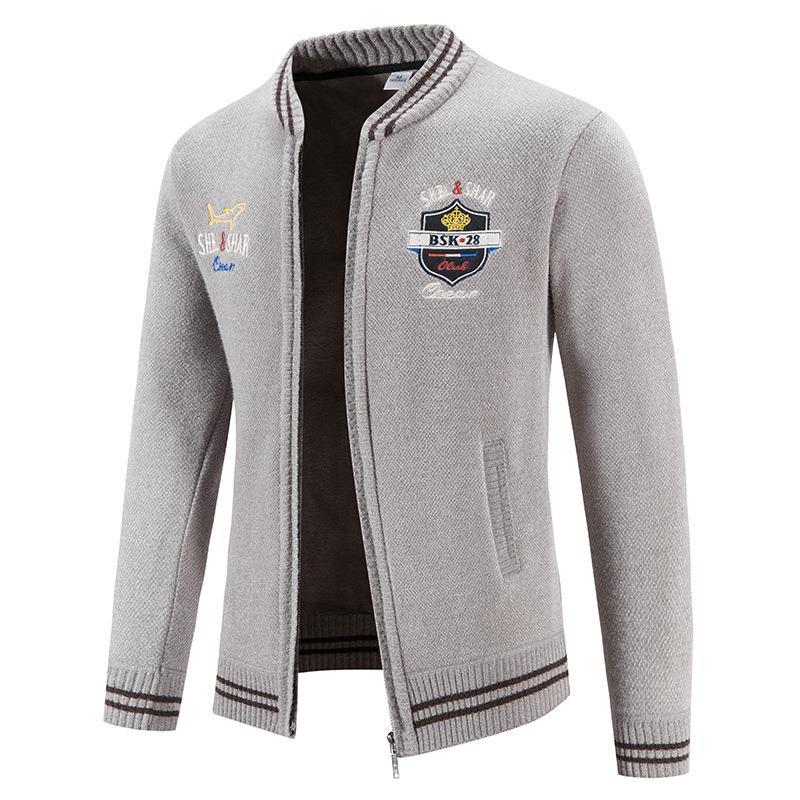 Herren sportliche Strickjacke mit Stehkragen und abwechslungsreicher Stickerei Stilzeits