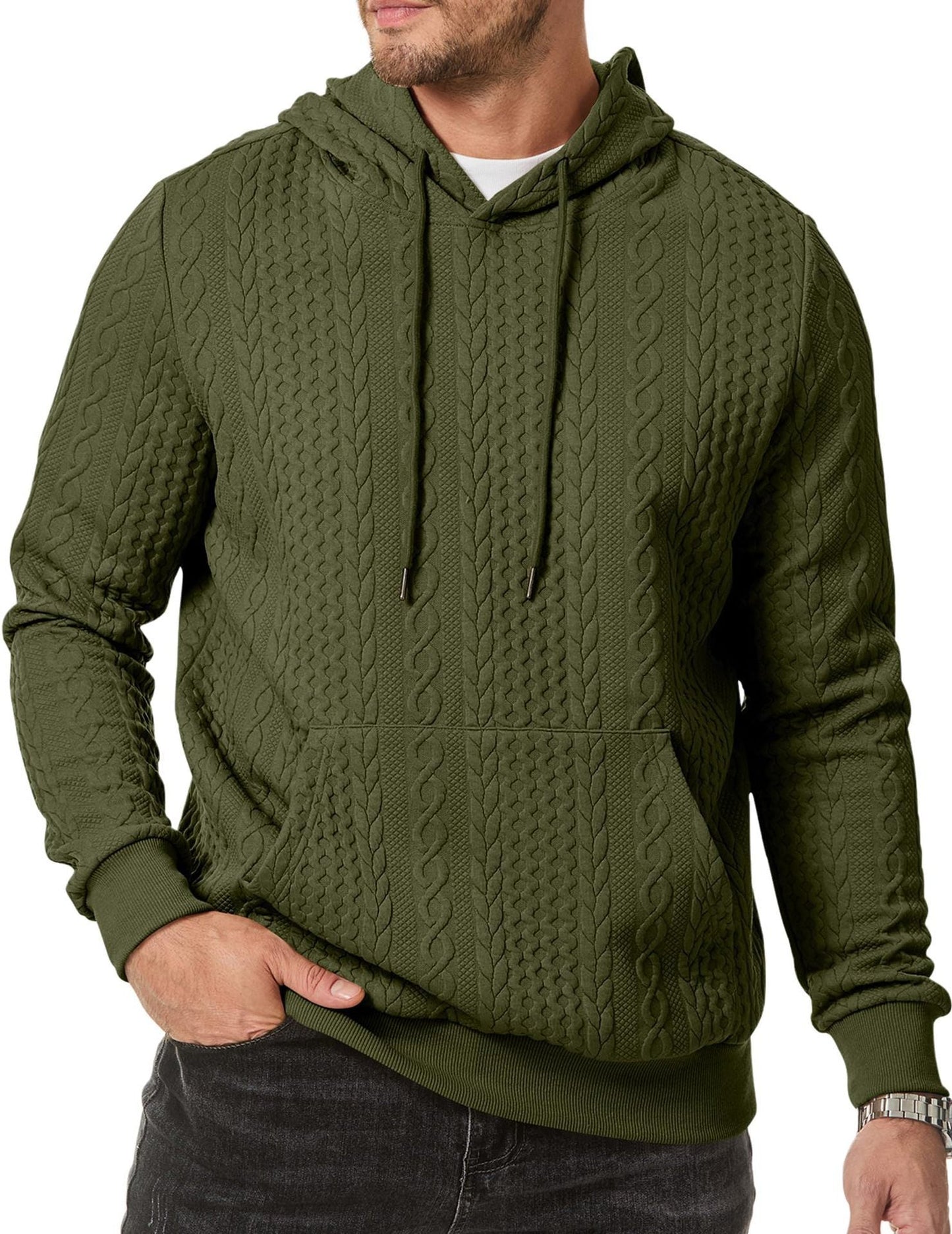 Herren Kapuzenpullover mit strukturiertem Kabelstrickmuster Stilzeits