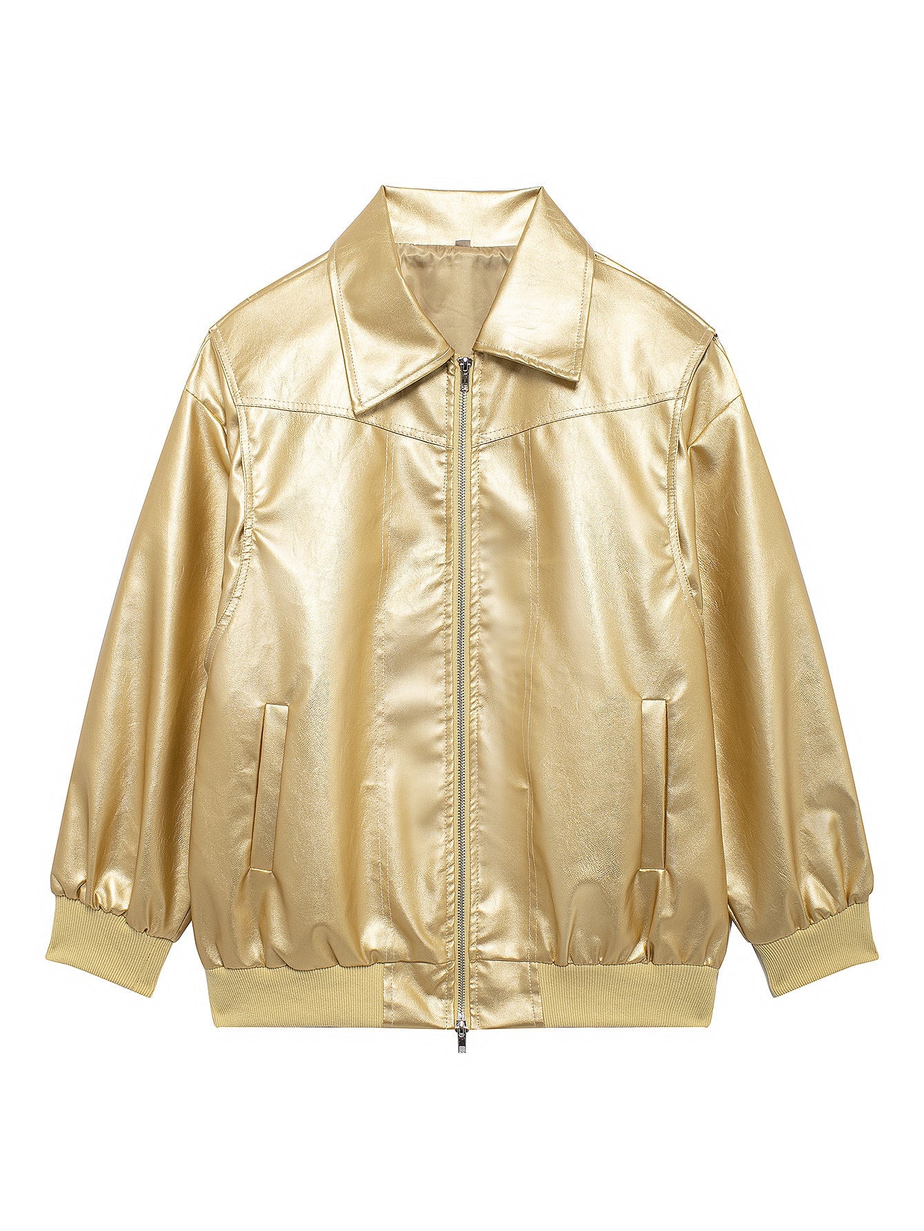 Damen Kunstlederjacke mit lässigem Schnitt und elastischem Saum Stilzeits