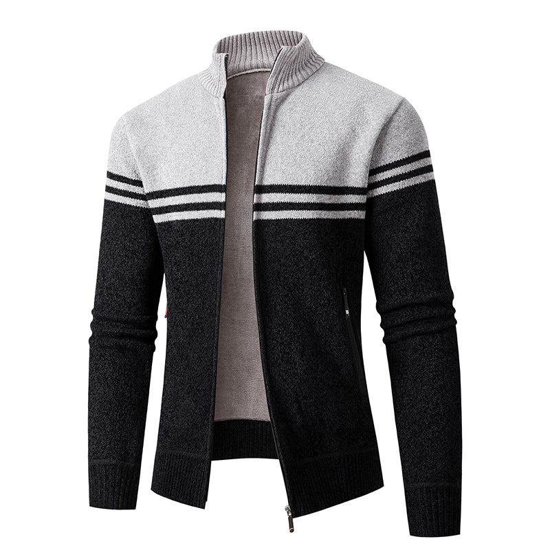Herren Strickjacke mit modernem Zipper und sportlichem Streifenmuster Stilzeits