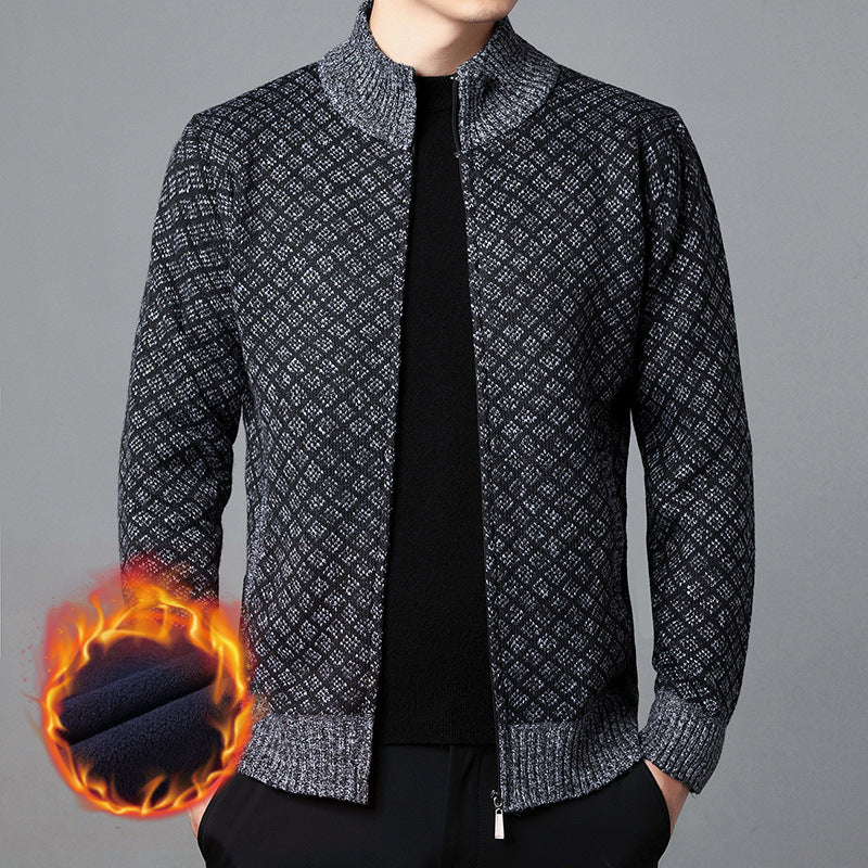 Herren Strickjacke mit hohem Kragen und innovativem Muster Stilzeits