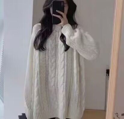 Damen Grobstrickpullover im lässigen Oversized-Stil mit Zopfmuster Stilzeits