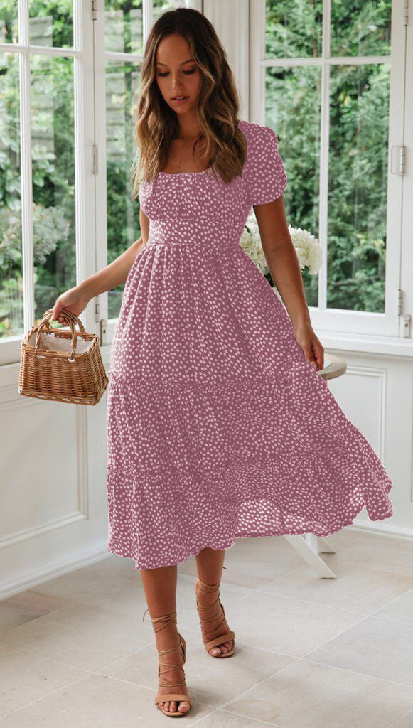 Fudus Quadratischer Ausschnitt Puffärmel Blumenkleid